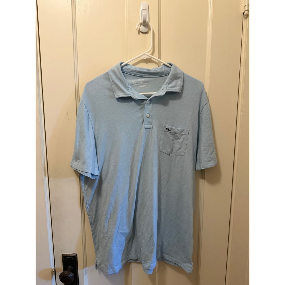 Vineyard Vines Mens Edgartown Polo Shirt Light Blue Pima Cotton Blend Large - Picture 1 of 4